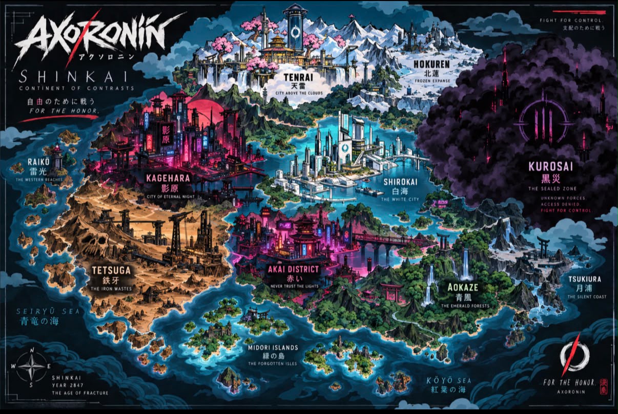 Map of Shinkai, the continent of contrasts
